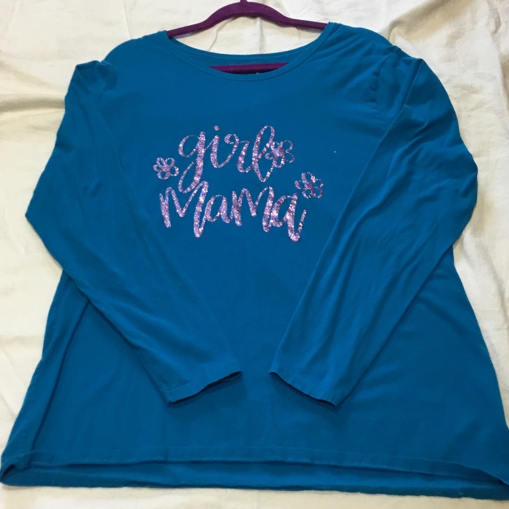 Just My Size Teal Long-Sleeve Top with Pink Glitter 'Girls Mama'